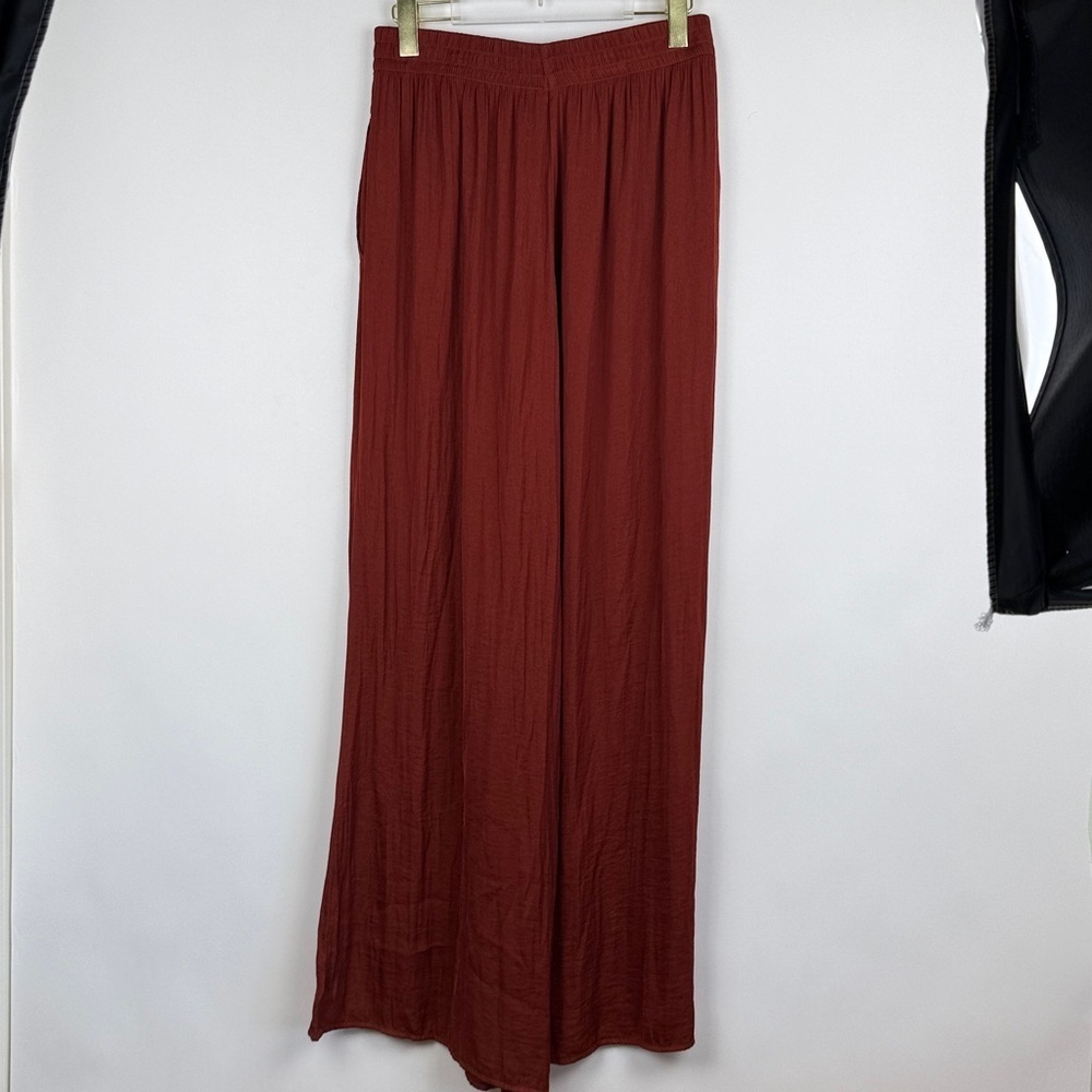 Zara Terracotta Orange Flowy Wide Leg Silky Satin Stretchy Pants Size Medium - Picture 5 of 10